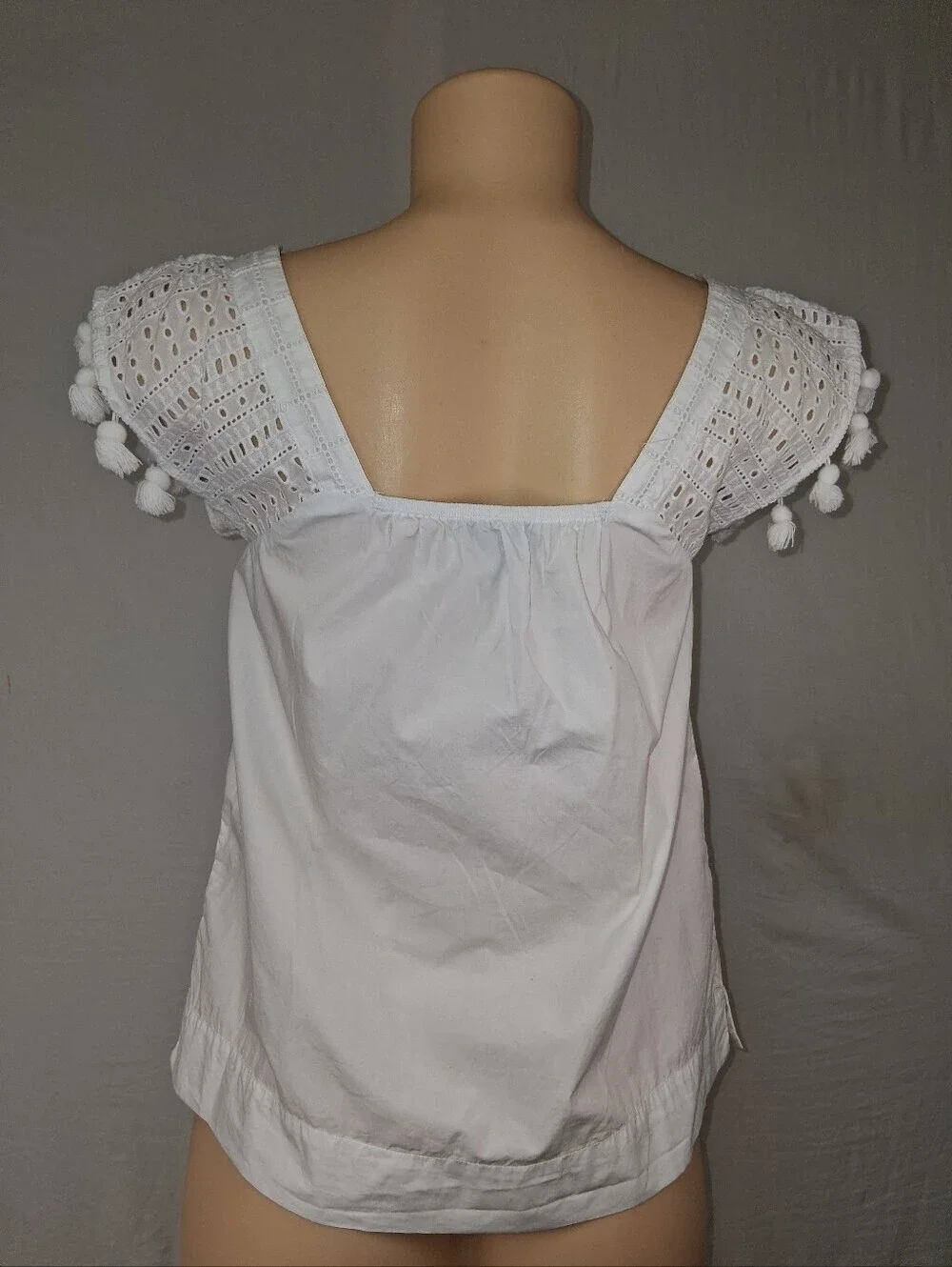 J. Crew White Square-Neck Crochet Sleeve Blousesize 2